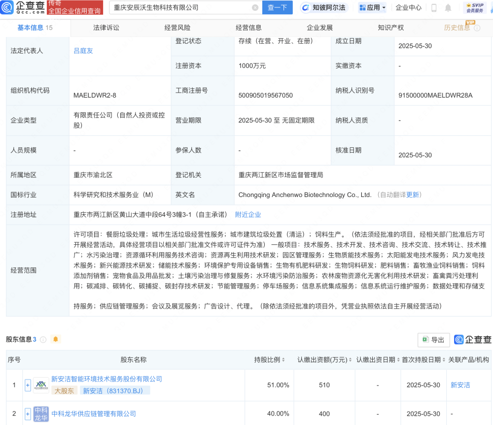 新安潔資成立重慶新生物科技公司，布局畜牧漁業(yè)飼料銷售領(lǐng)域
